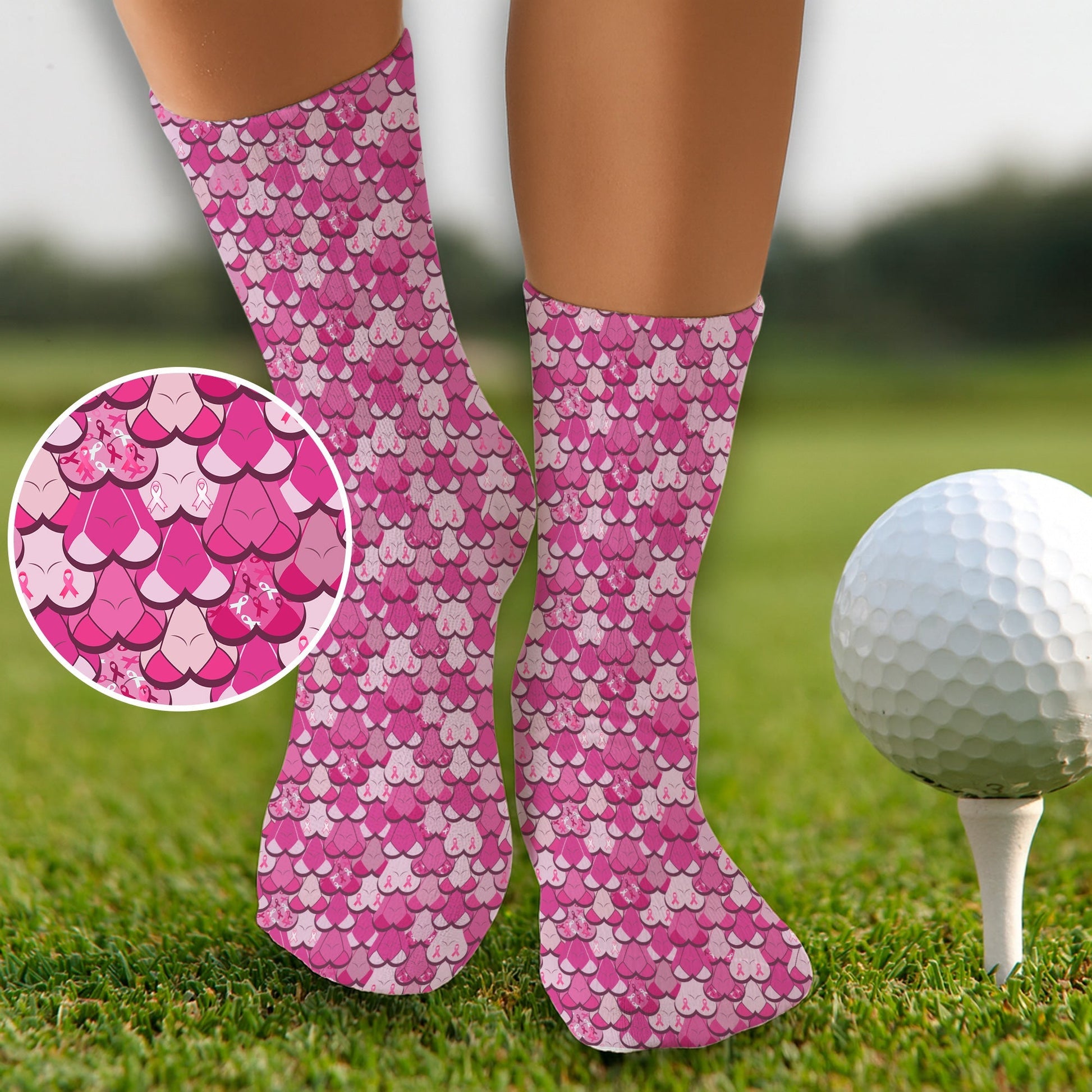 Pink Breast Cancer Men's Golf Shirt With Socks Free, Breast Cancer Awareness Gift