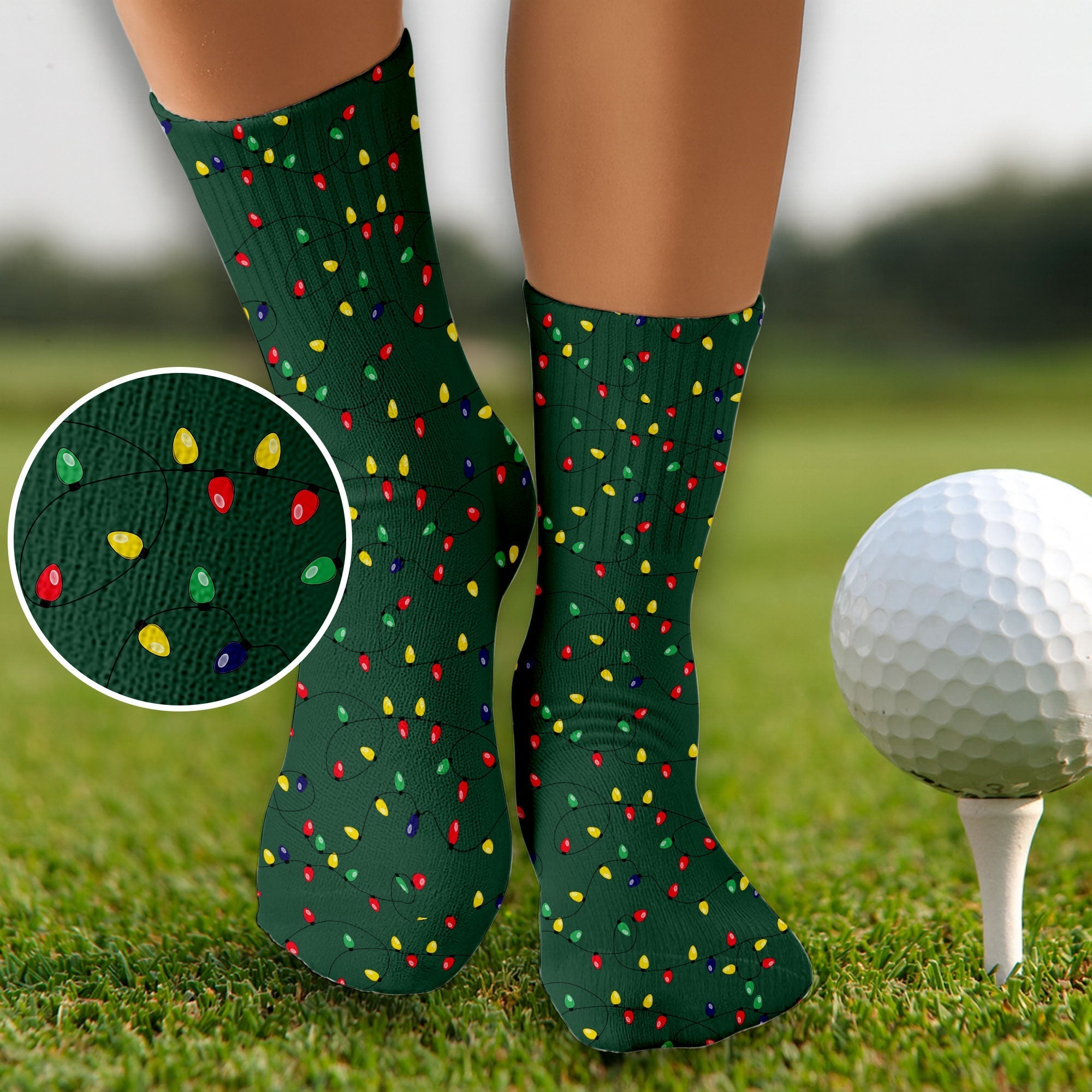 Christmas Colorful Lights Green Golf Socks, Fun Golf Socks, Christmas Golf Socks, Christmas Golf Gift