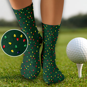 Christmas Colorful Lights Green Golf Socks, Fun Golf Socks, Christmas Golf Socks, Christmas Golf Gift