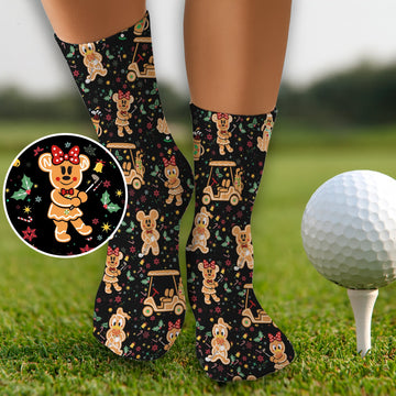 Cartoon Gingerbread Black Golf Socks, Funny Golf Socks, Christmas Golf Gift, Golf Accessory