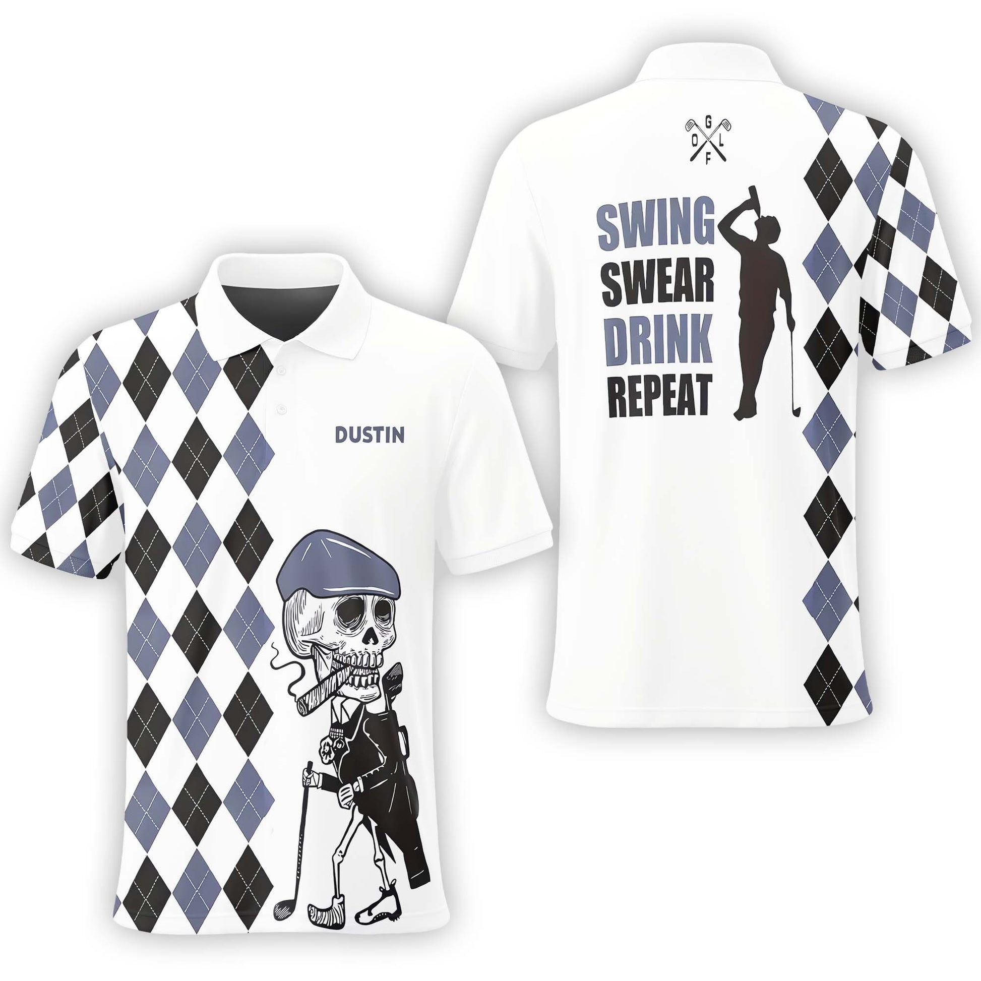 Swing Swear Drink Repeat Custom Name Golf Polo ShirtGolf Shirt, Gift For Golfers