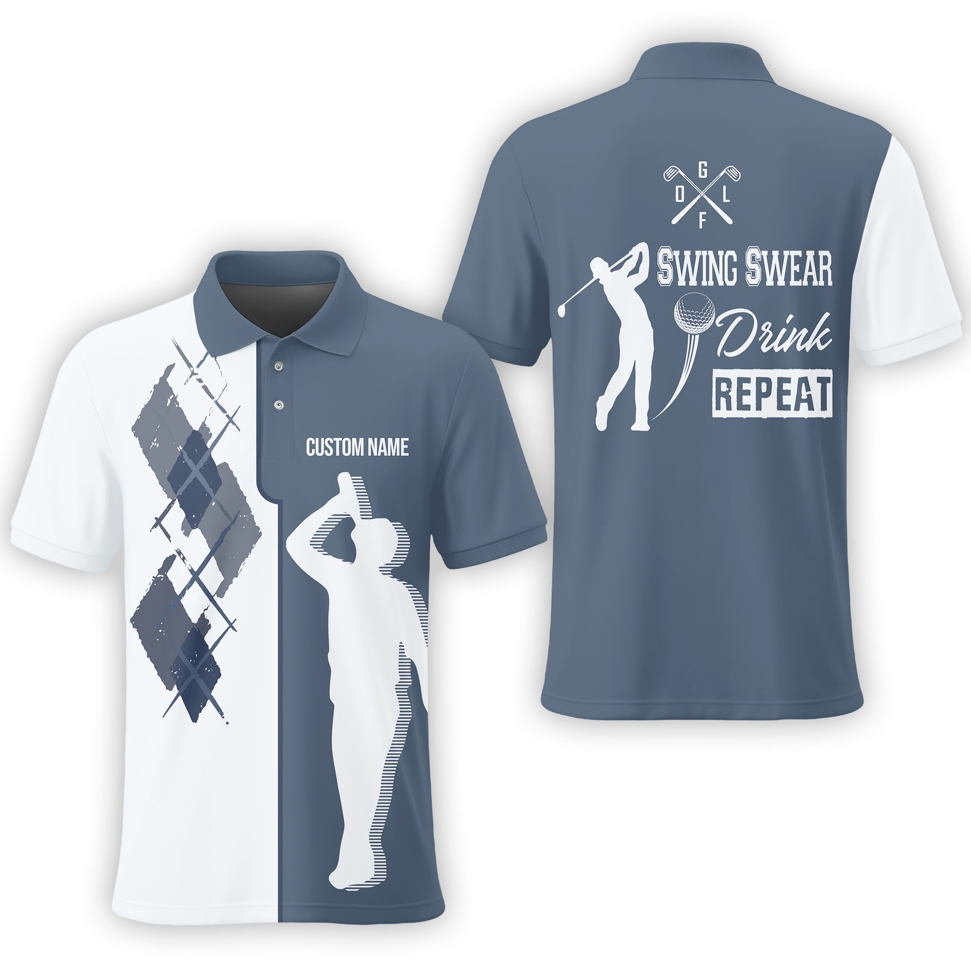Swing Swear Drink Repeat Golf Shirt, Custom Polo Shirtresent For Golfer