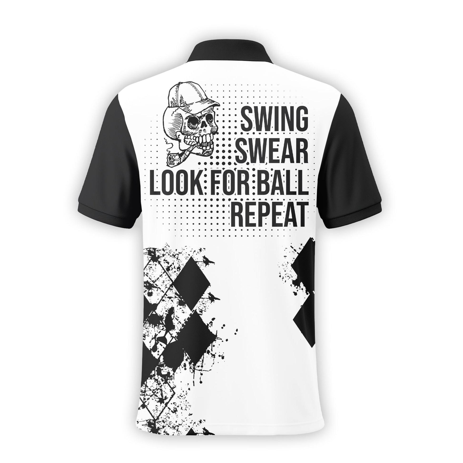 Swing Swear Repeat Skull Golf Shirt, Custom Name Polo ShirtPresent For Golfer