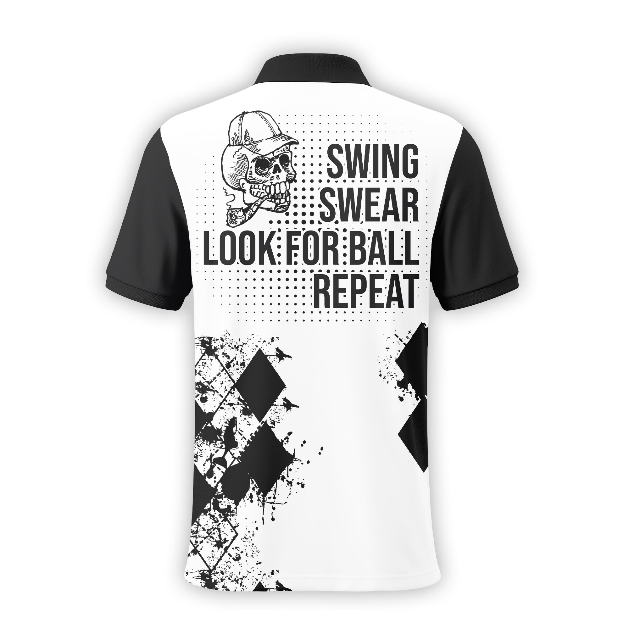 Swing Swear Repeat Skull Golf Shirt, Custom Name Polo ShirtPresent For Golfer