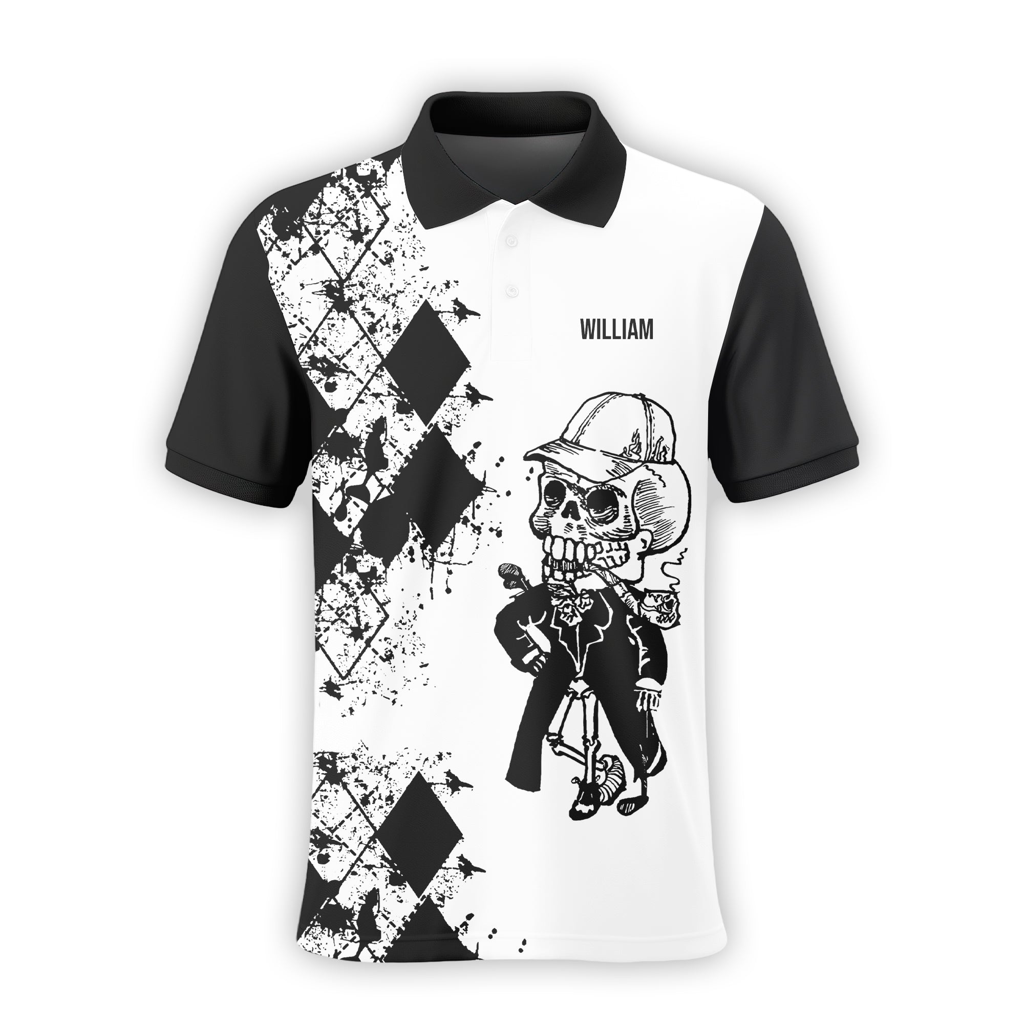 Swing Swear Repeat Skull Golf Shirt, Custom Name Polo ShirtPresent For Golfer