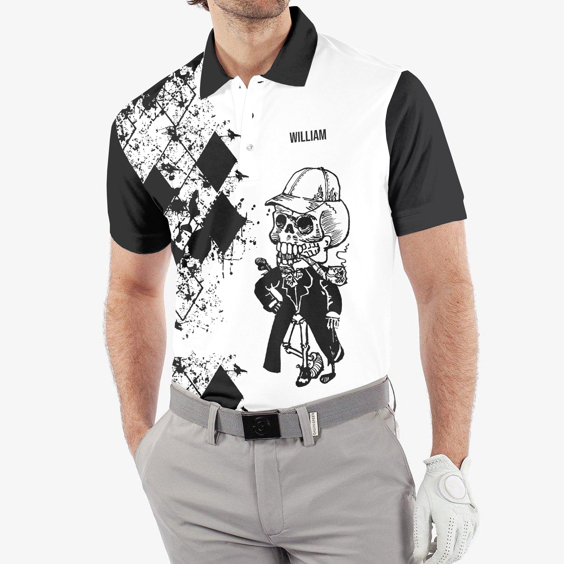 Swing Swear Repeat Skull Golf Shirt, Custom Name Polo ShirtPresent For Golfer