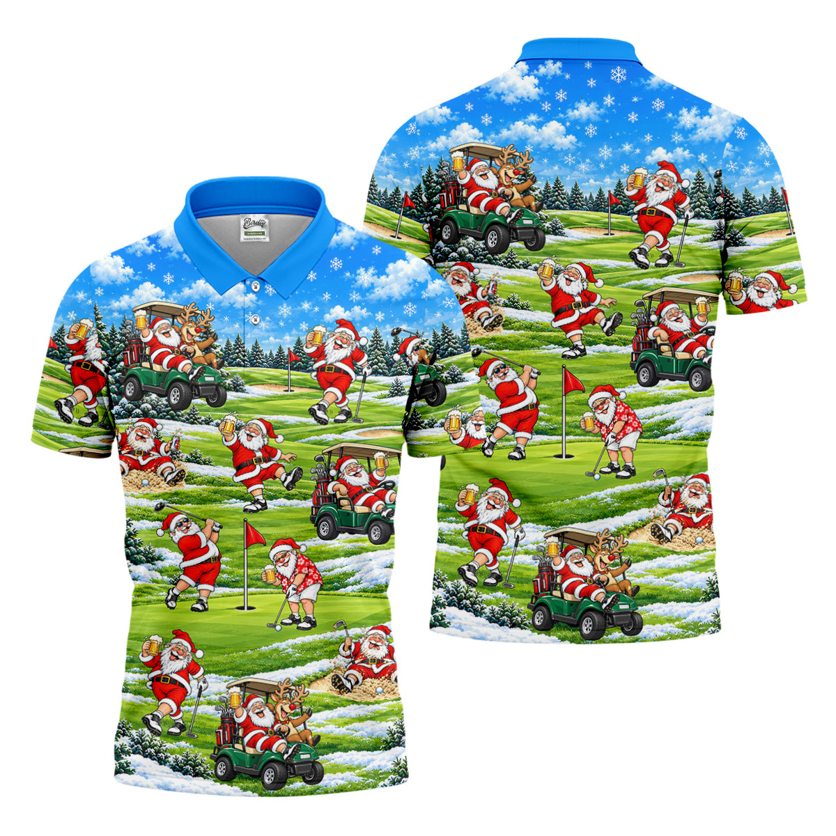 Santa Golf Course Pattern Christmas Golf Shirt, Golf Gifts For Men, Golf Polo For Men
