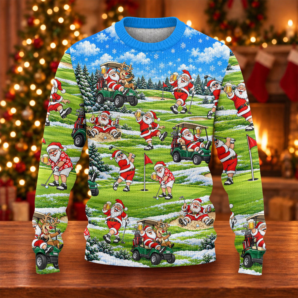 Santa Golf Course Pattern Ugly Christmas Sweater, Funny Xmas Gift, Ugly Sweater Party