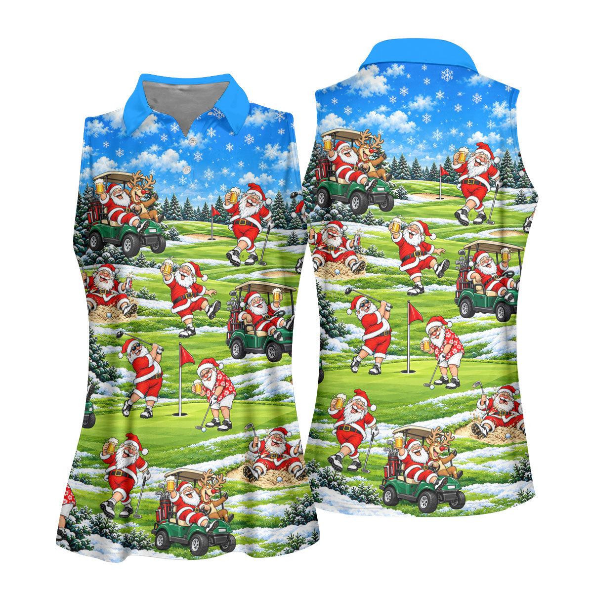 Santa Golf Course Pattern Christmas Golf Shirt, Ladies Golf Tops, Womens Golf Apparel