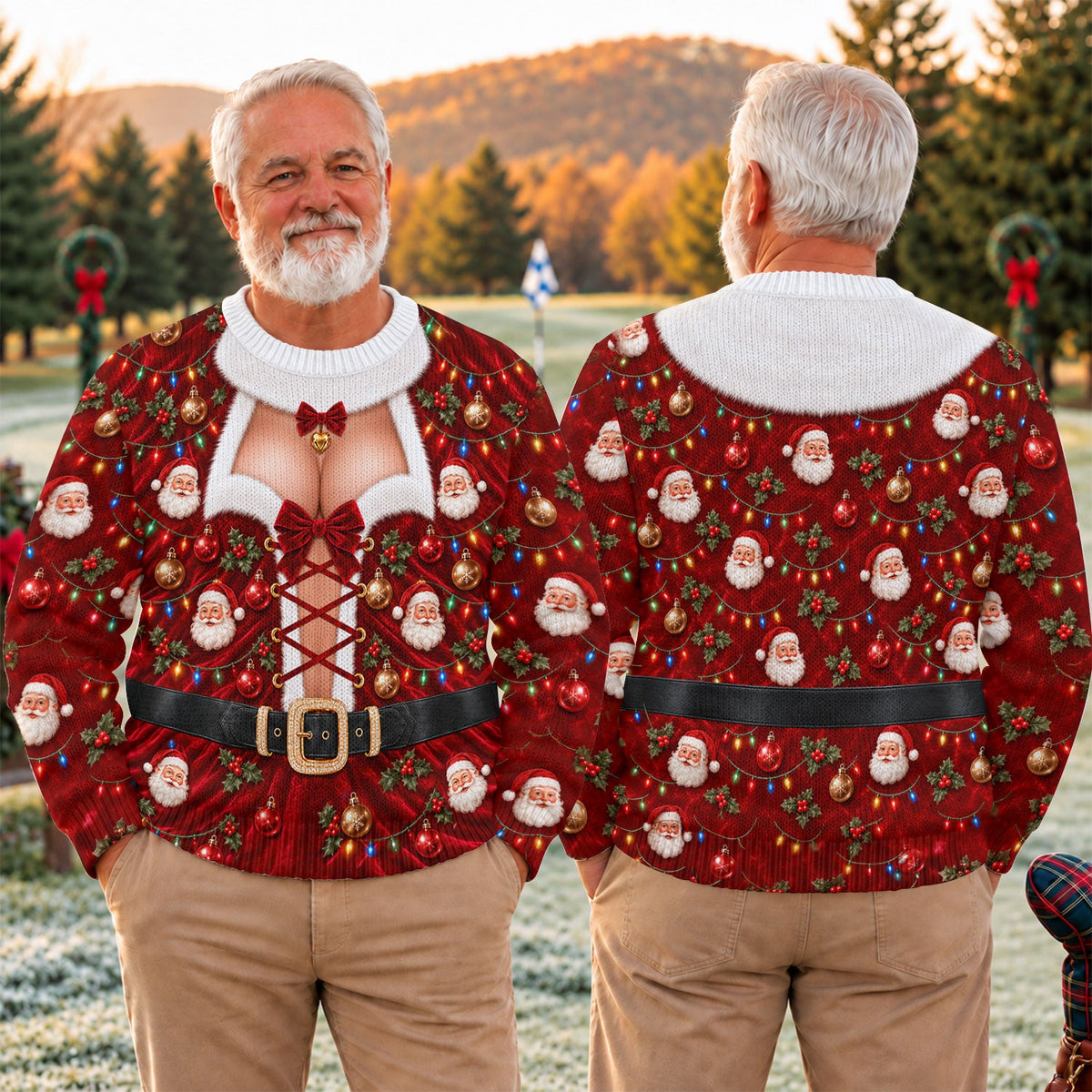 Santa Lace Up Corset Ugly Christmas Sweater, Christmas Golf Gift, Golf Lover Gifts