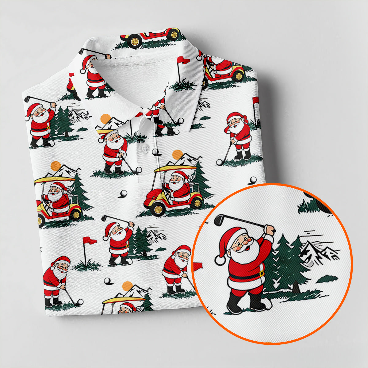 Santa Golf Cart Pattern Christmas Golf Shirt, Golf Polo For Men, Golf Shirts For Men