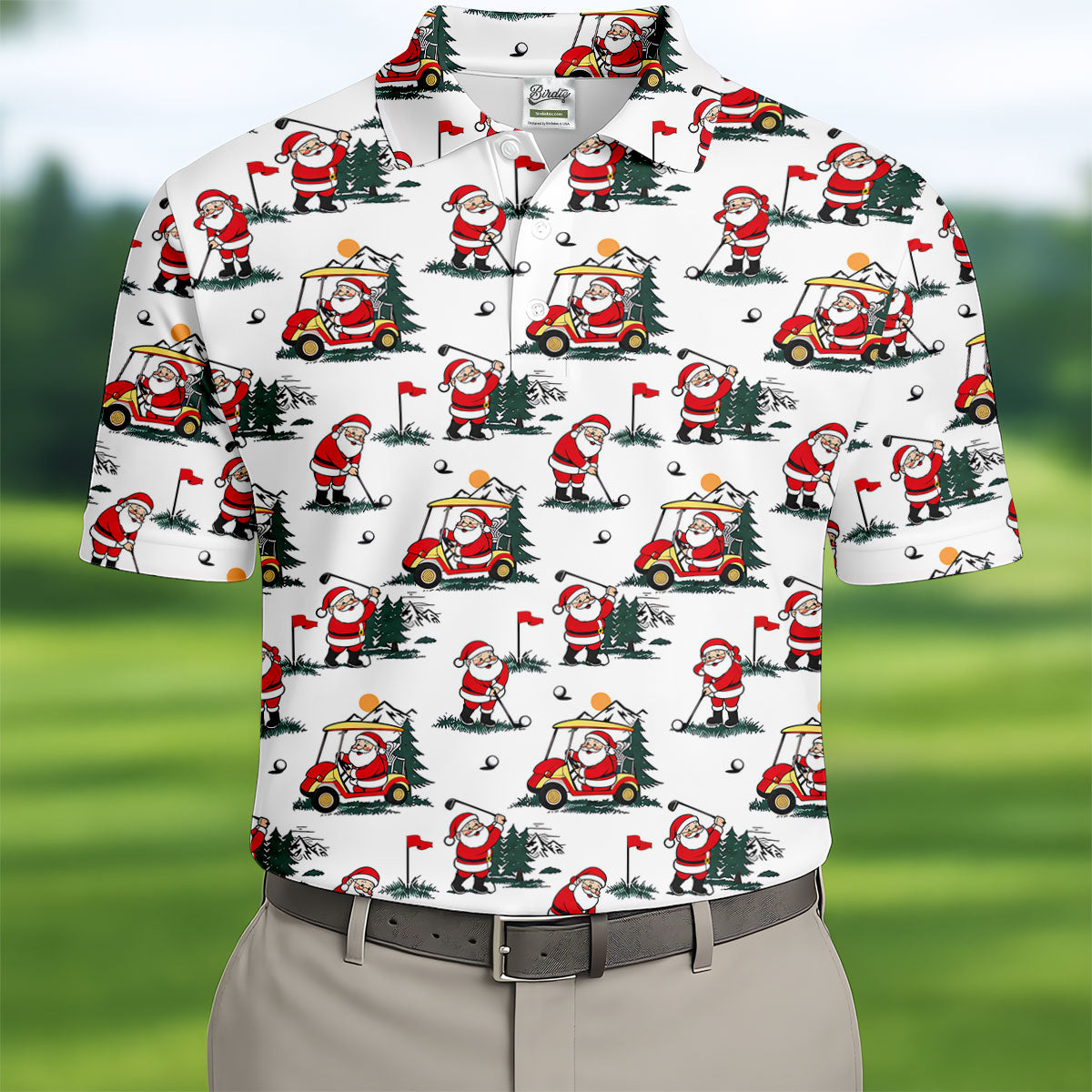 Santa Golf Cart Pattern Christmas Golf Shirt, Golf Polo For Men, Golf Shirts For Men