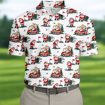 Santa Golf Cart Pattern Christmas Golf Shirt, Golf Polo For Men, Golf Shirts For Men