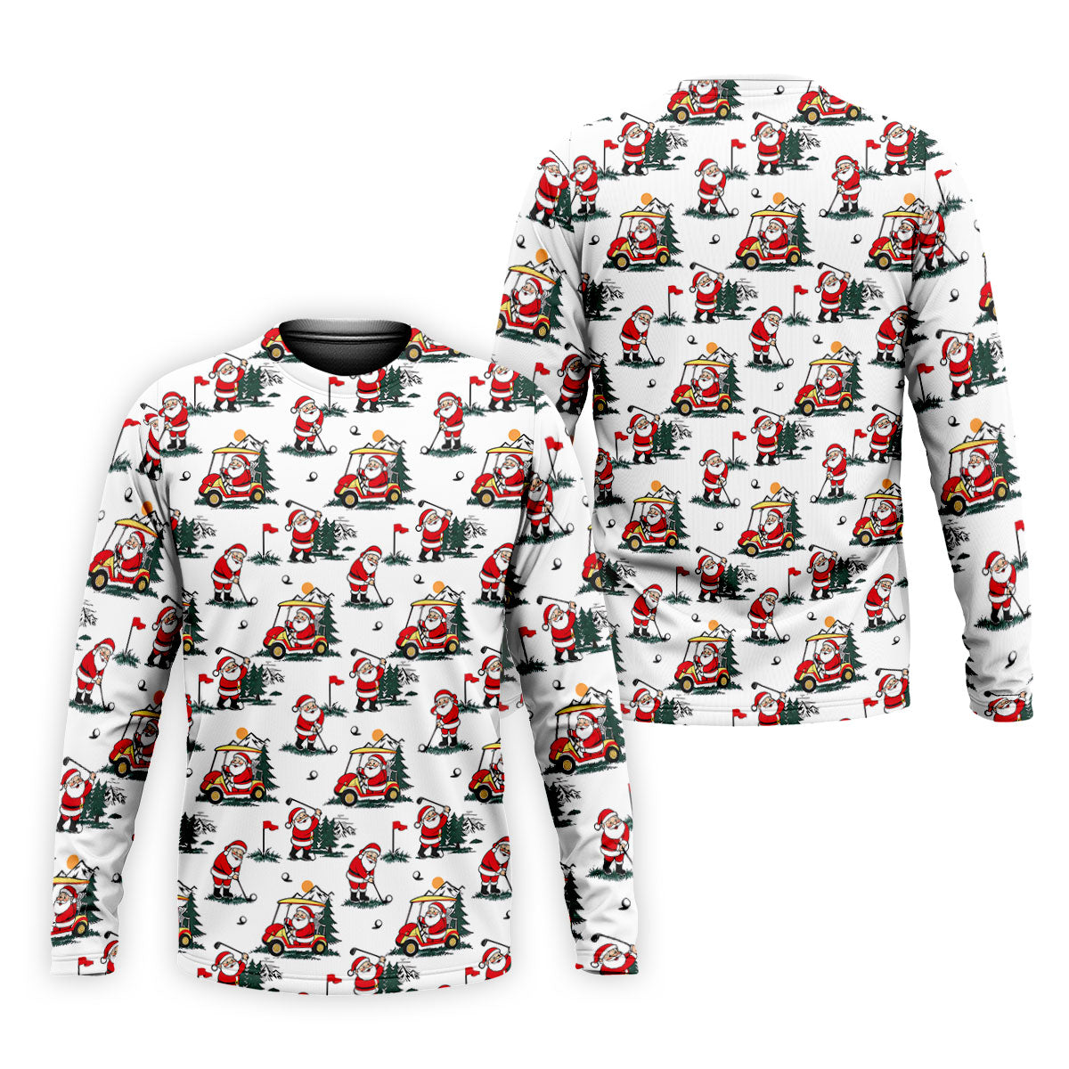 Santa Golf Cart Pattern Christmas Golf Shirt, Golf Polo For Men, Golf Shirts For Men