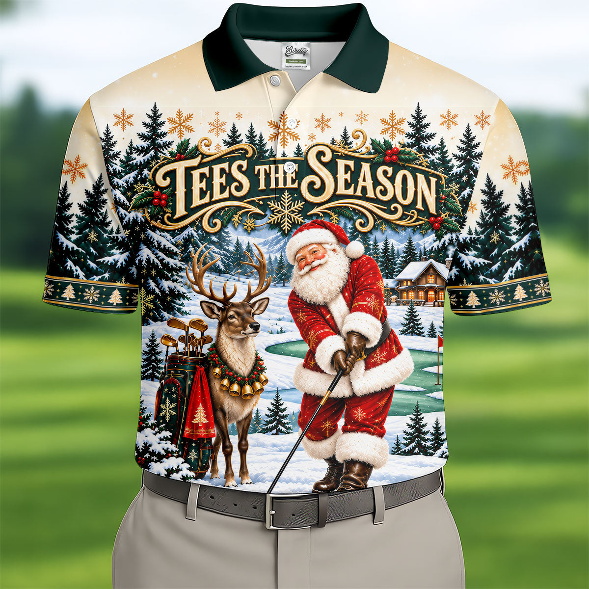 Tees The Season Santa Christmas Golf Shirt, Mens Golf Apparel, Golf Gifts For Men