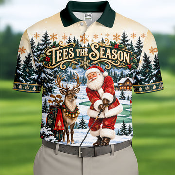 Tees The Season Santa Christmas Golf Shirt, Mens Golf Apparel, Golf Gifts For Men