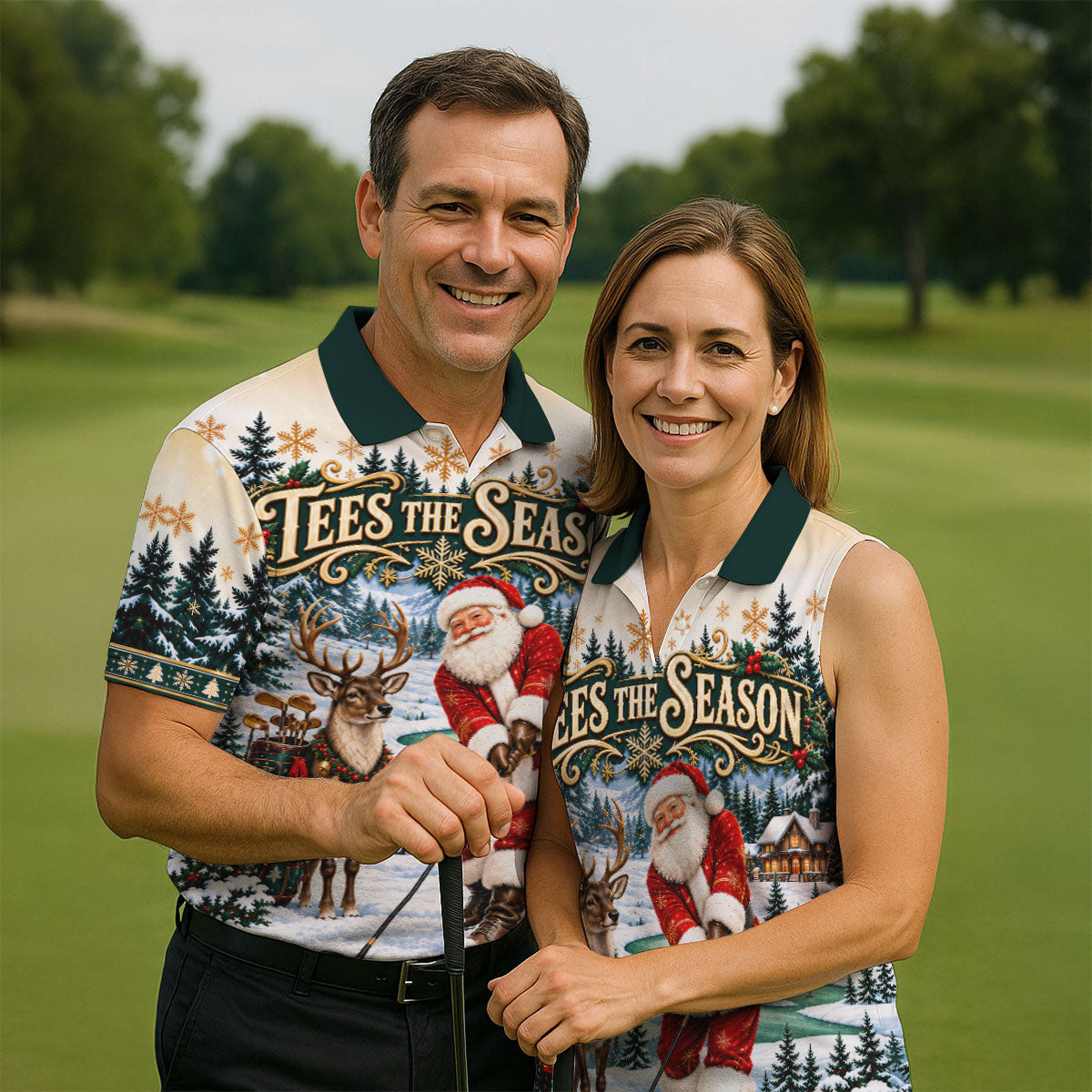 Tees The Season Santa Christmas Golf Shirt, Mens Golf Apparel, Golf Gifts For Men