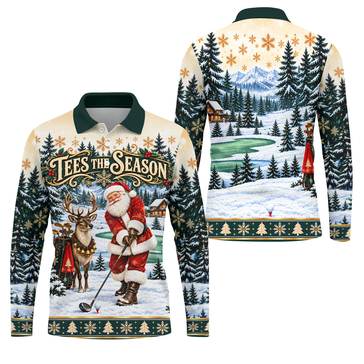 Tees The Season Santa Christmas Golf Shirt, Mens Golf Apparel, Golf Gifts For Men
