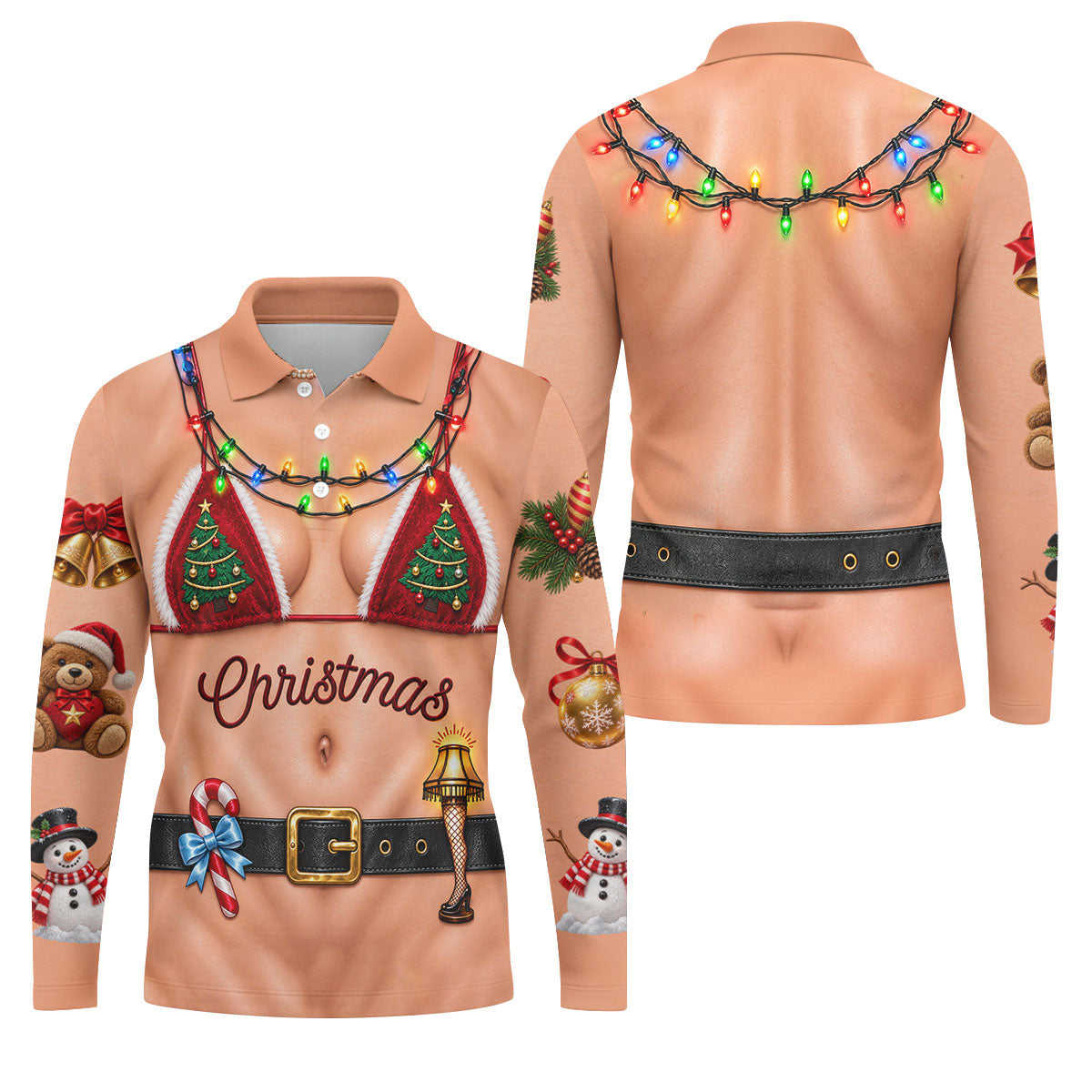 Xmas Tree Bikini Lights Christmas Golf Shirt, Mens Golf Clothing, Mens Golf Shirts