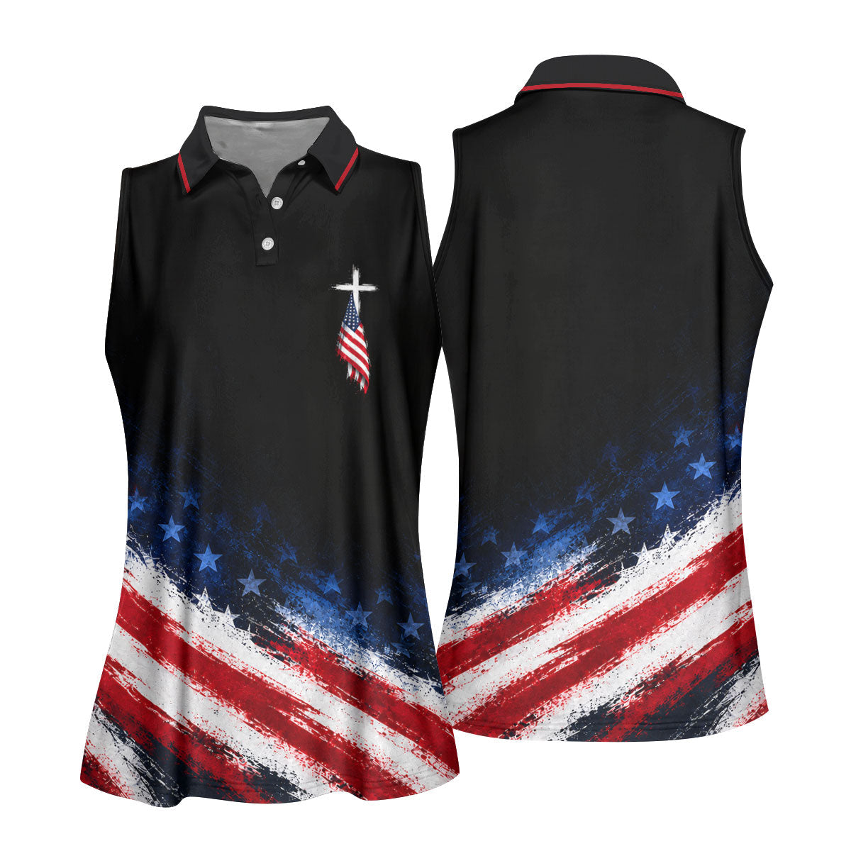 Veteran Cross USA Flag Golf Polo Shirt, Ladies Golf Shirts, Veterans Day Golf Shirt