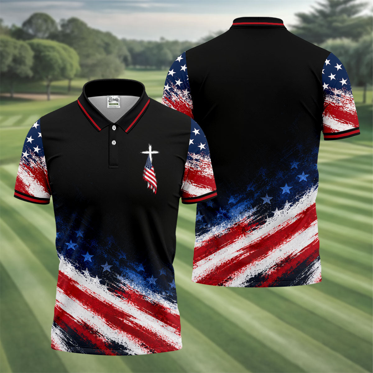 Veteran Cross USA Flag Golf Polo Shirt, Veterans Day Golf Shirt, Golf Shirts For Men