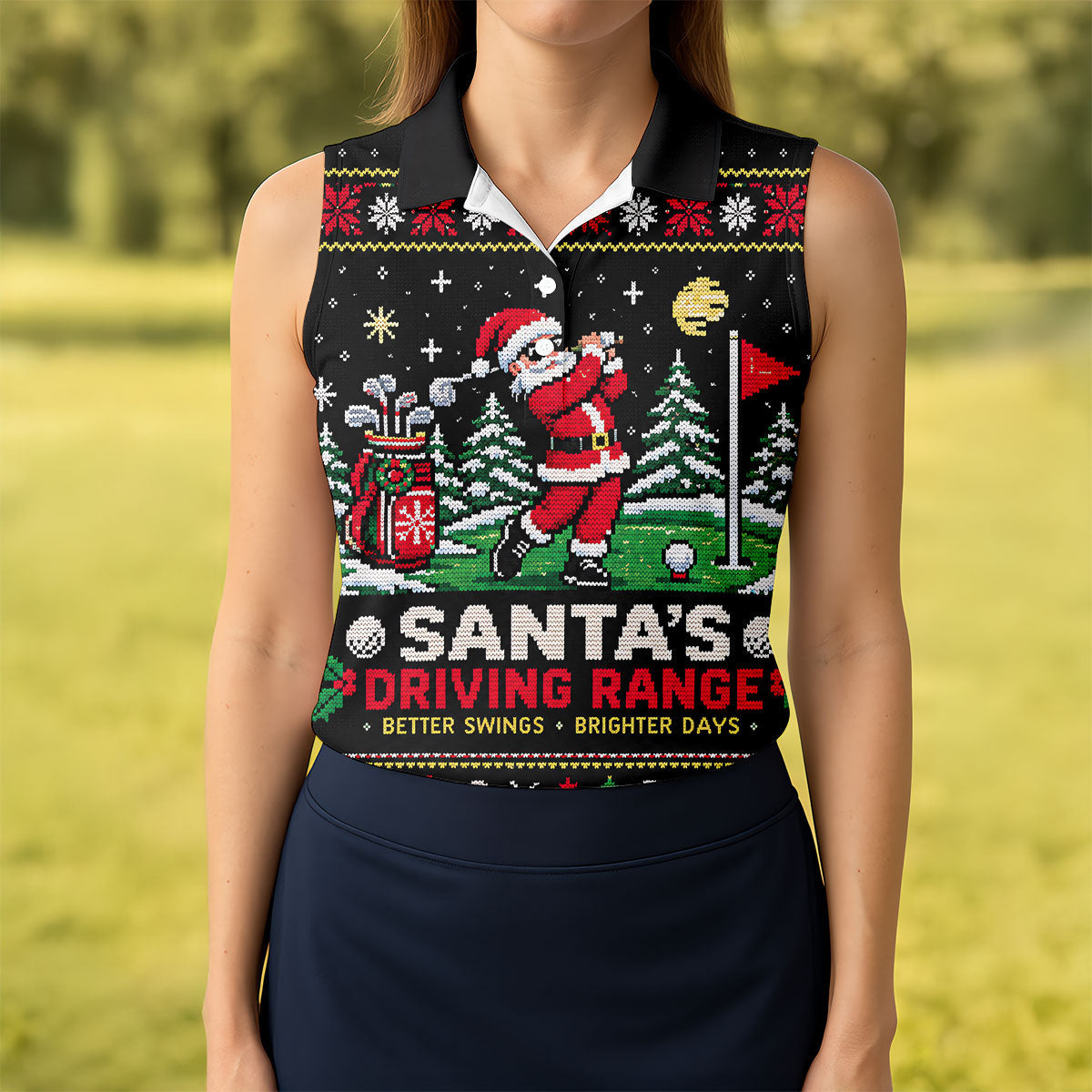 Santa Driving Range Christmas Golf Shirt, Ladies Golf Shirts, Womens Golf Apparel
