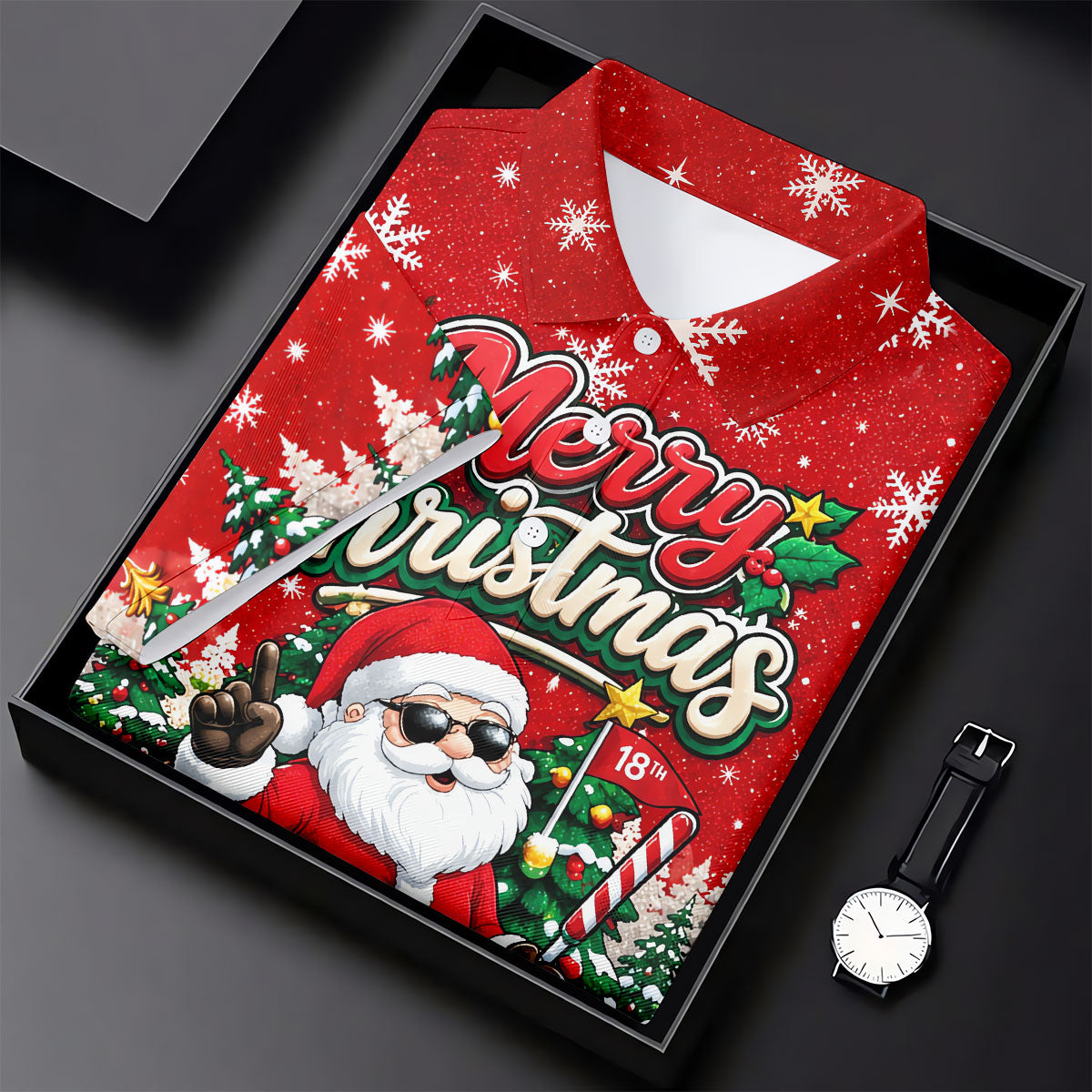 Retro Merry Christmas Script Christmas Golf Shirt, Mens Golf Polo, Mens Golf Shirts