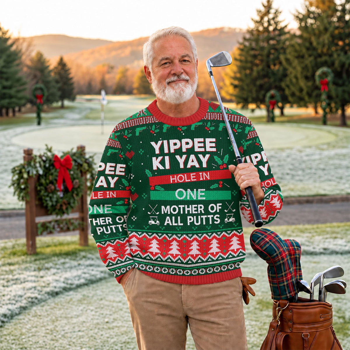 Ugly Christmas Sweater Yippee Ki Yay Hole In One, Golf Lover Gifts, Christmas Gifts