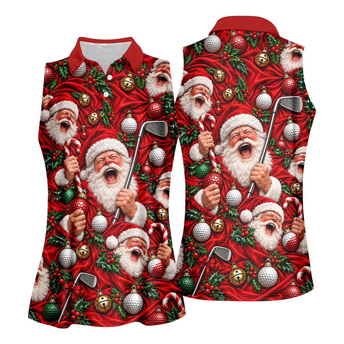 Santa Golf Ornaments Christmas Golf Shirt, Womens Golf Tops, Golf Gifts For Women
