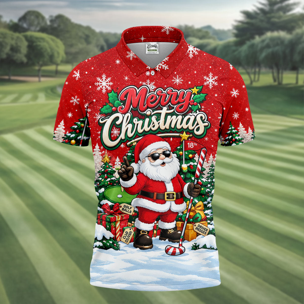 Retro Merry Christmas Script Christmas Golf Shirt, Mens Golf Polo, Mens Golf Shirts