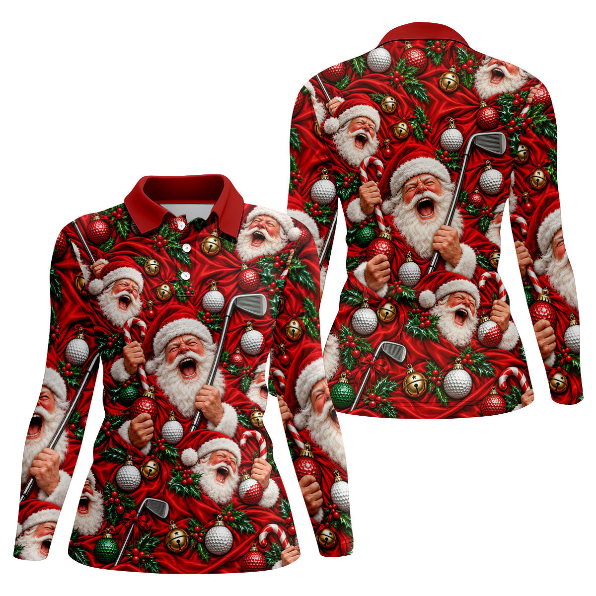 Santa Golf Ornaments Christmas Golf Shirt, Womens Golf Tops, Golf Gifts For Women