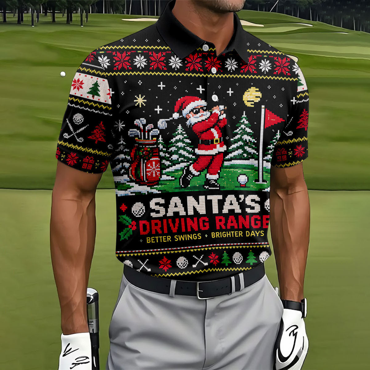 Santa Driving Range Christmas Golf Shirt, Golf Shirts For Men, Mens Golf Apparel