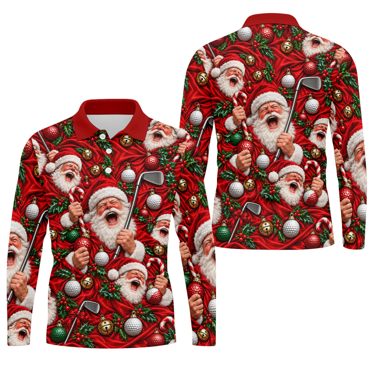 Santa Golf Ornaments Christmas Golf Shirt, Golf Shirts For Men, Mens Golf Shirts