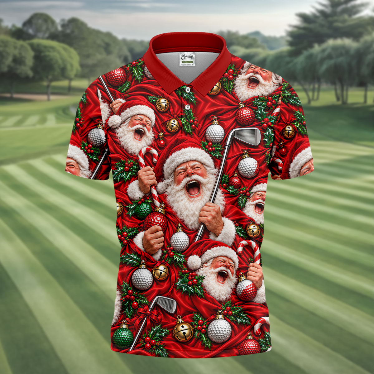 Santa Golf Ornaments Christmas Golf Shirt, Golf Shirts For Men, Mens Golf Shirts