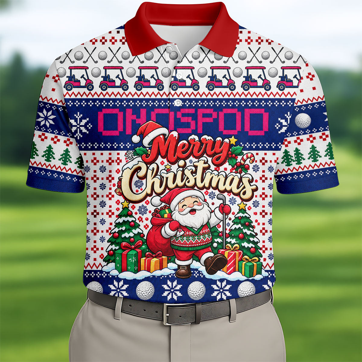 Santa Golf Balls Merry Christmas Golf Shirt, Mens Golf Polo, Funny Mens Golf Shirts
