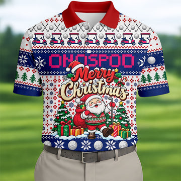 Santa Golf Balls Merry Christmas Golf Shirt, Mens Golf Polo, Funny Mens Golf Shirts