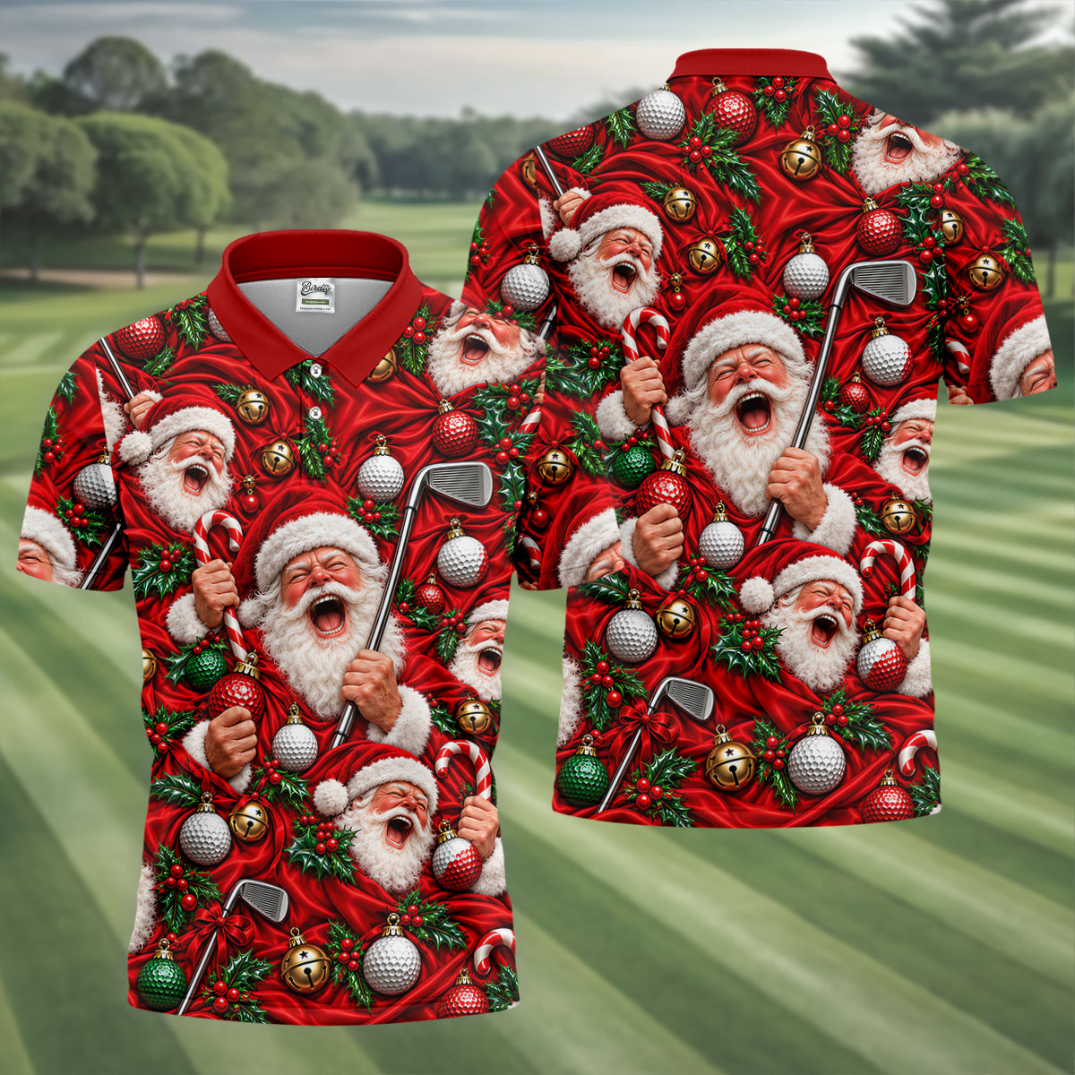 Santa Golf Ornaments Christmas Golf Shirt, Golf Shirts For Men, Mens Golf Shirts