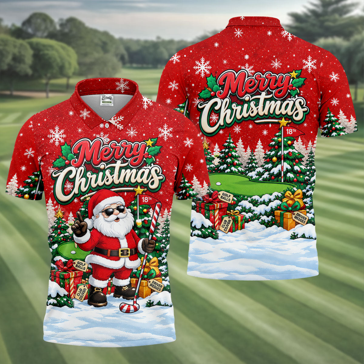 Retro Merry Christmas Script Christmas Golf Shirt, Mens Golf Polo, Mens Golf Shirts