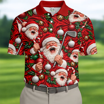 Santa Golf Ornaments Christmas Golf Shirt, Golf Shirts For Men, Mens Golf Shirts