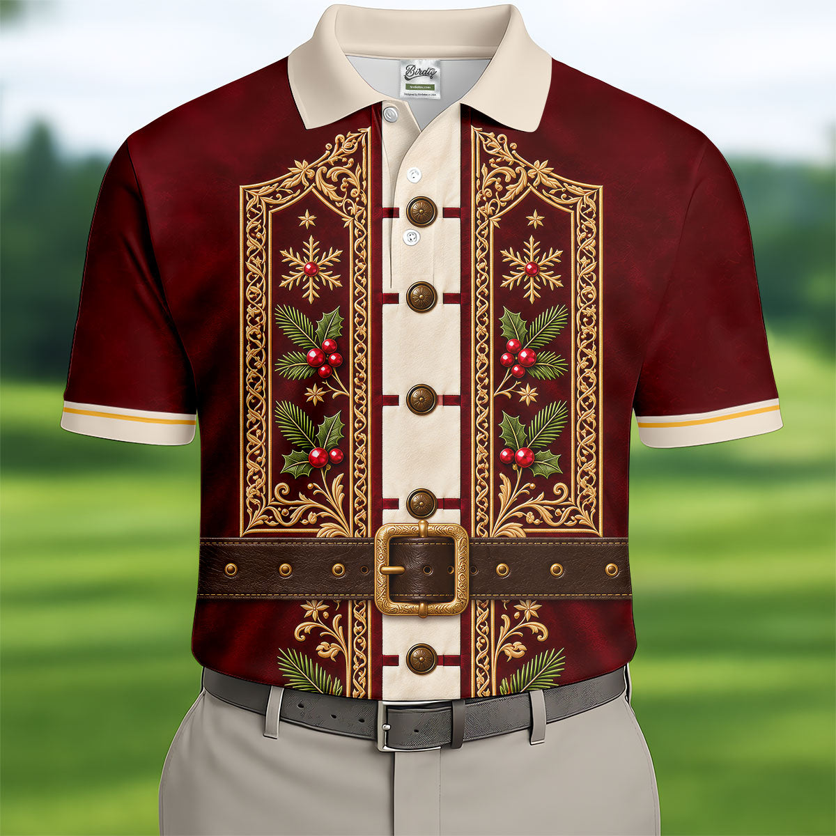 Vintage Tapestry Christmas Golf Shirt, Golf Shirts For Men, Funny Mens Golf Shirts