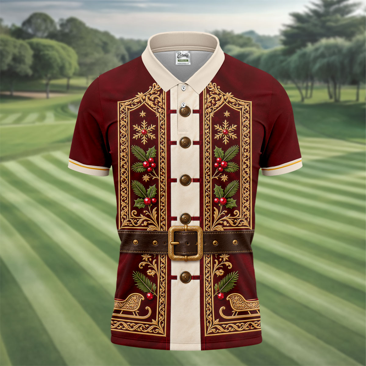Vintage Tapestry Christmas Golf Shirt, Golf Shirts For Men, Funny Mens Golf Shirts