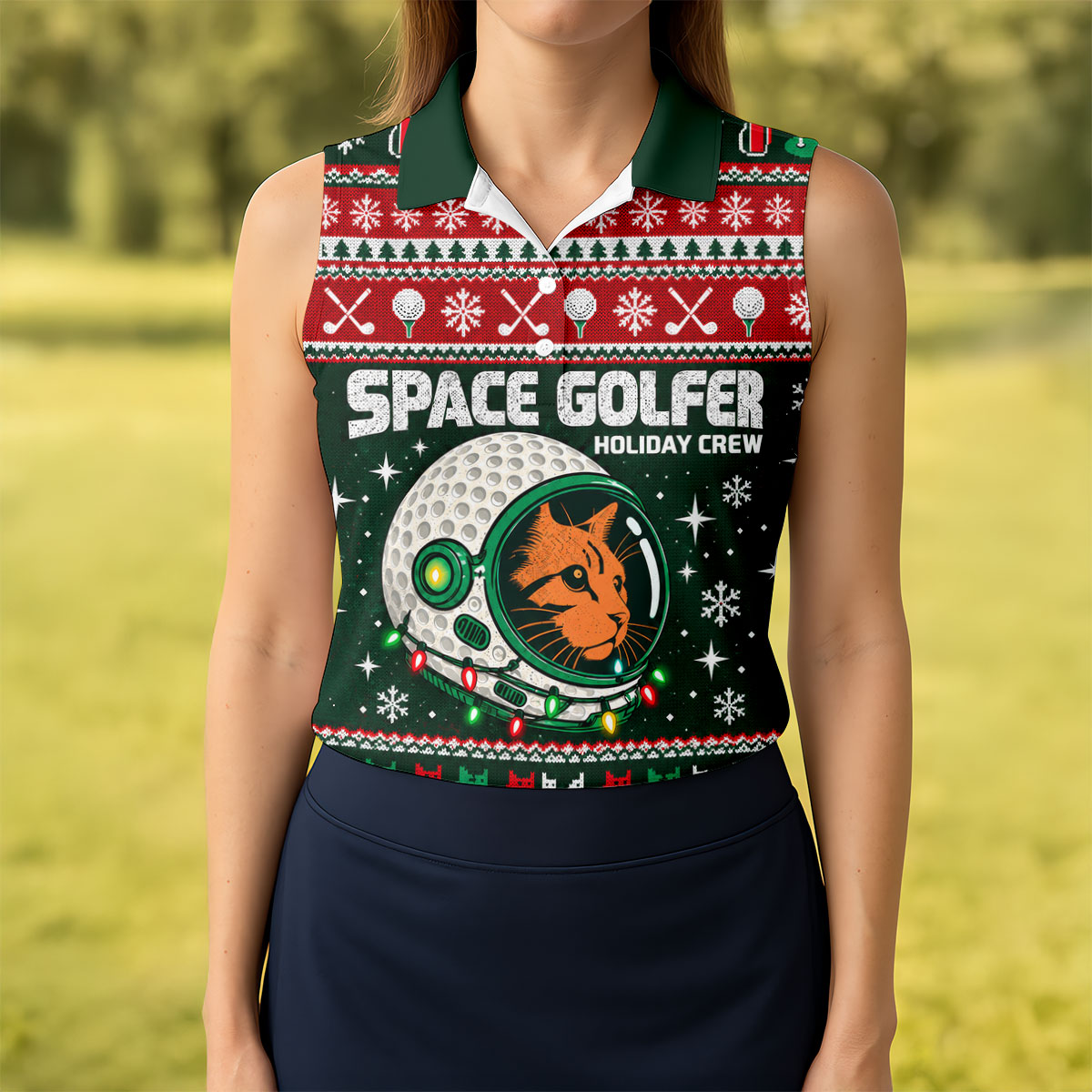 Funny Space Golfer Christmas Golf Shirt, Ladies Golf Shirts, Womens Golf Clothing