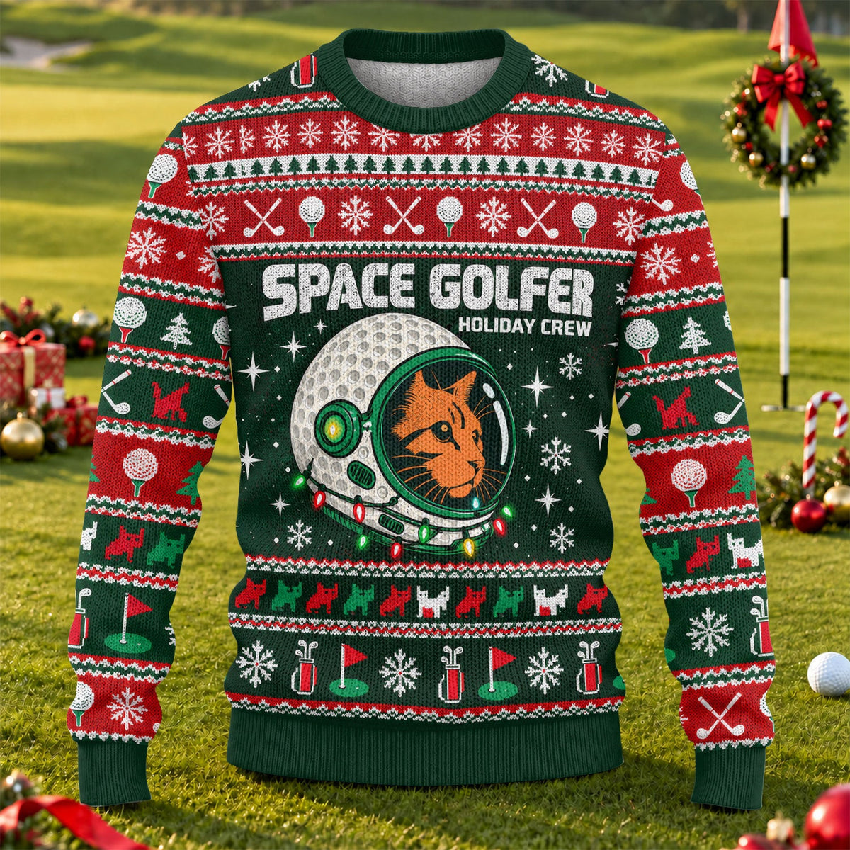 Ugly Christmas Sweater Space Golfer, Christmas Golf Gift, Funny Christmas Outfit