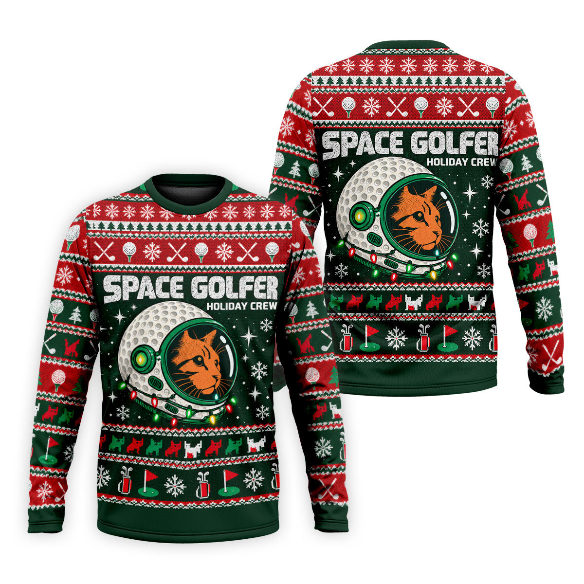 Space Golfer Christmas Golf Shirt, Funny Mens Golf Shirts, Mens Holiday Golf Shirts