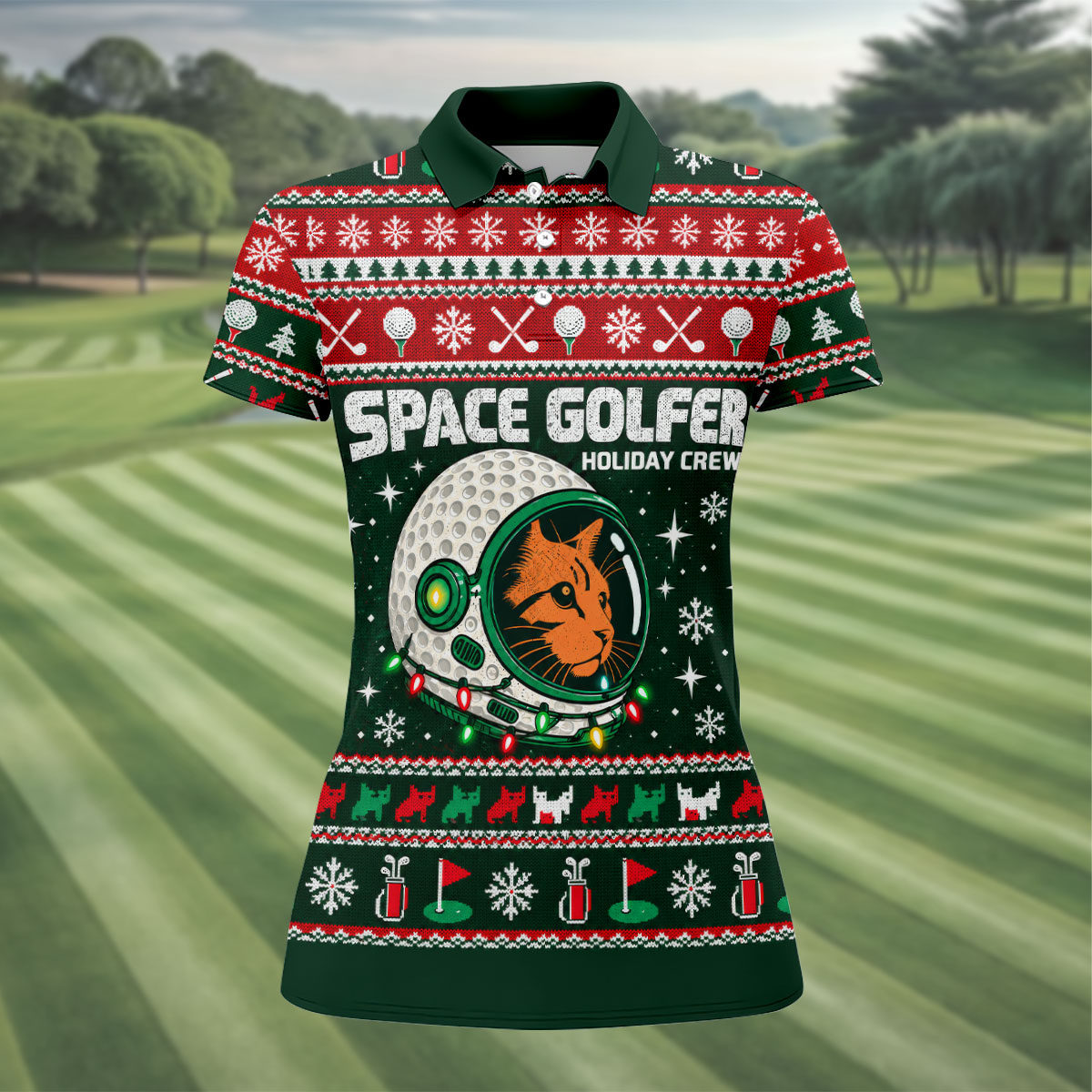 Funny Space Golfer Christmas Golf Shirt, Ladies Golf Shirts, Womens Golf Clothing
