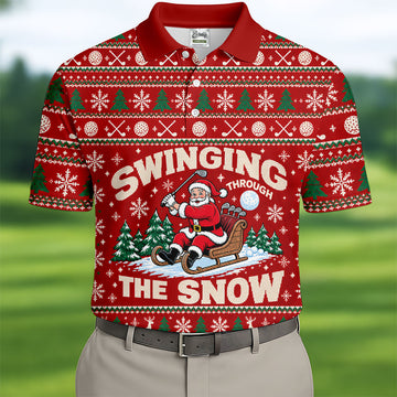 Swinging In The Snow Christmas Golf Shirt, Mens Golf Polo, Funny Mens Golf Shirts