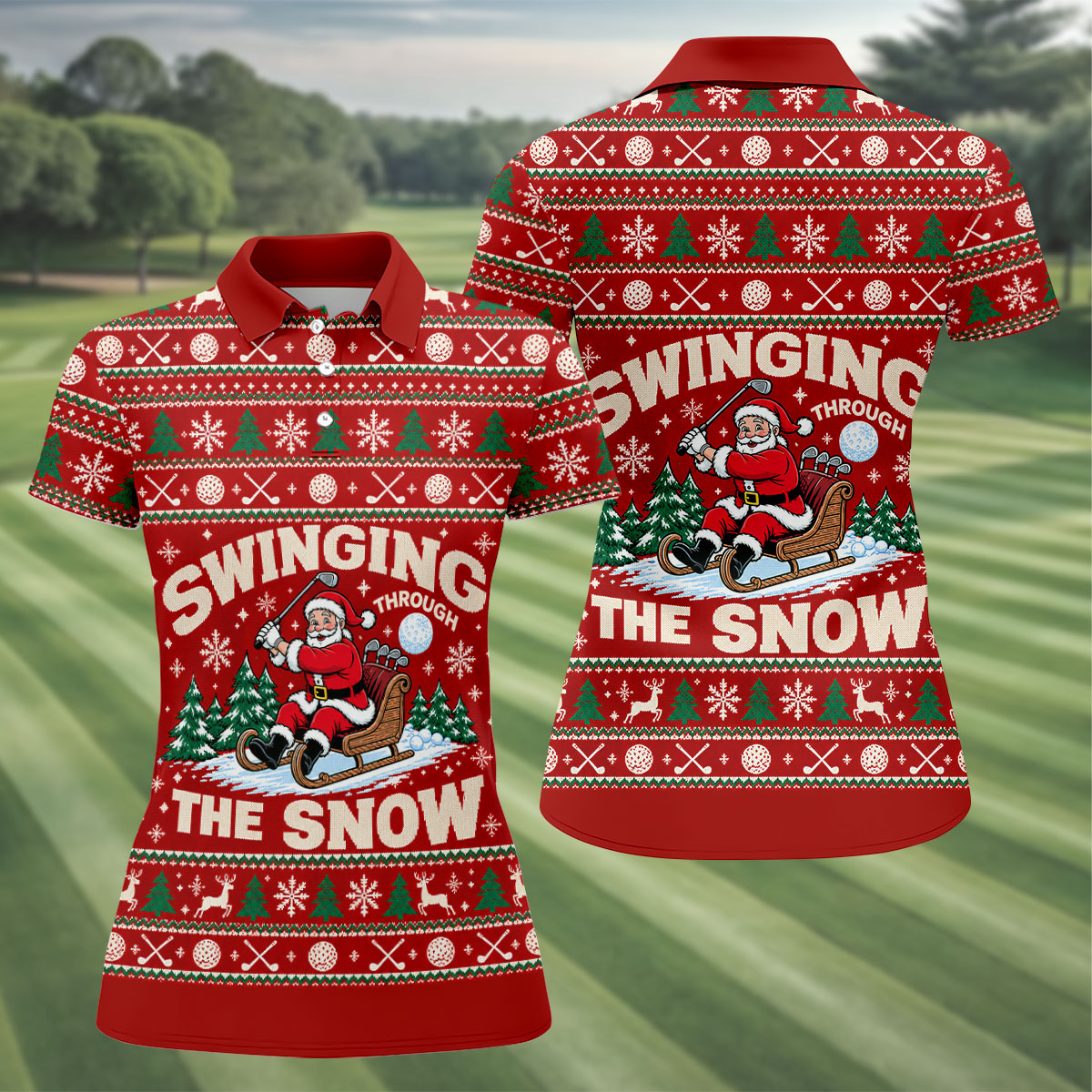 Swinging In The Snow Christmas Golf Shirt, Womens Golf Tops, Womens Golf Apparel