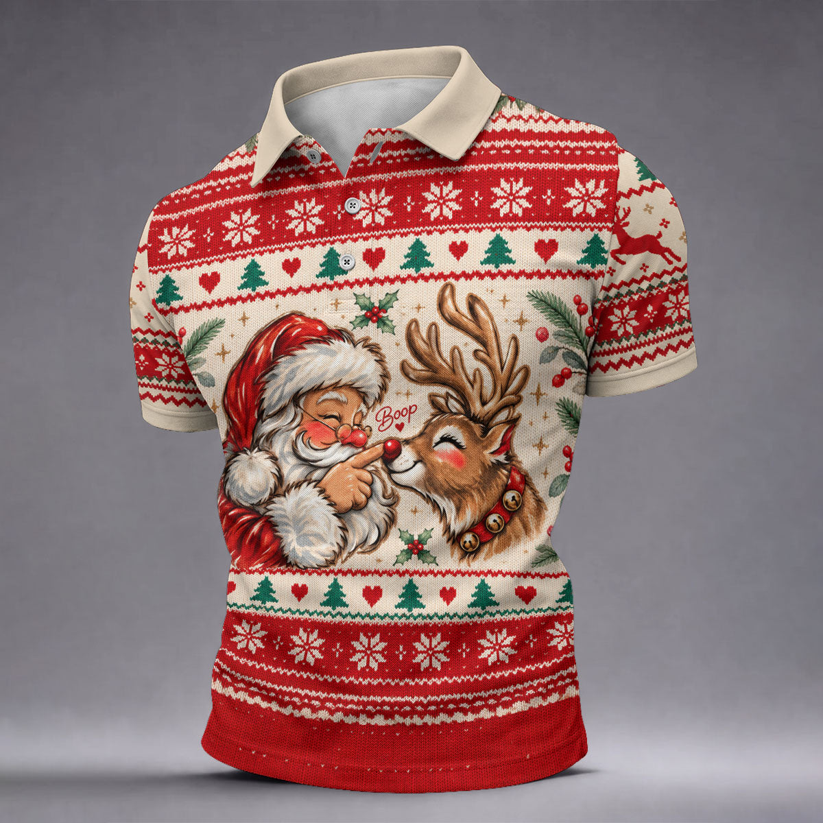 Santa Reindeer Christmas Golf Shirt, Mens Golf Apparel, Mens Holiday Golf Shirts