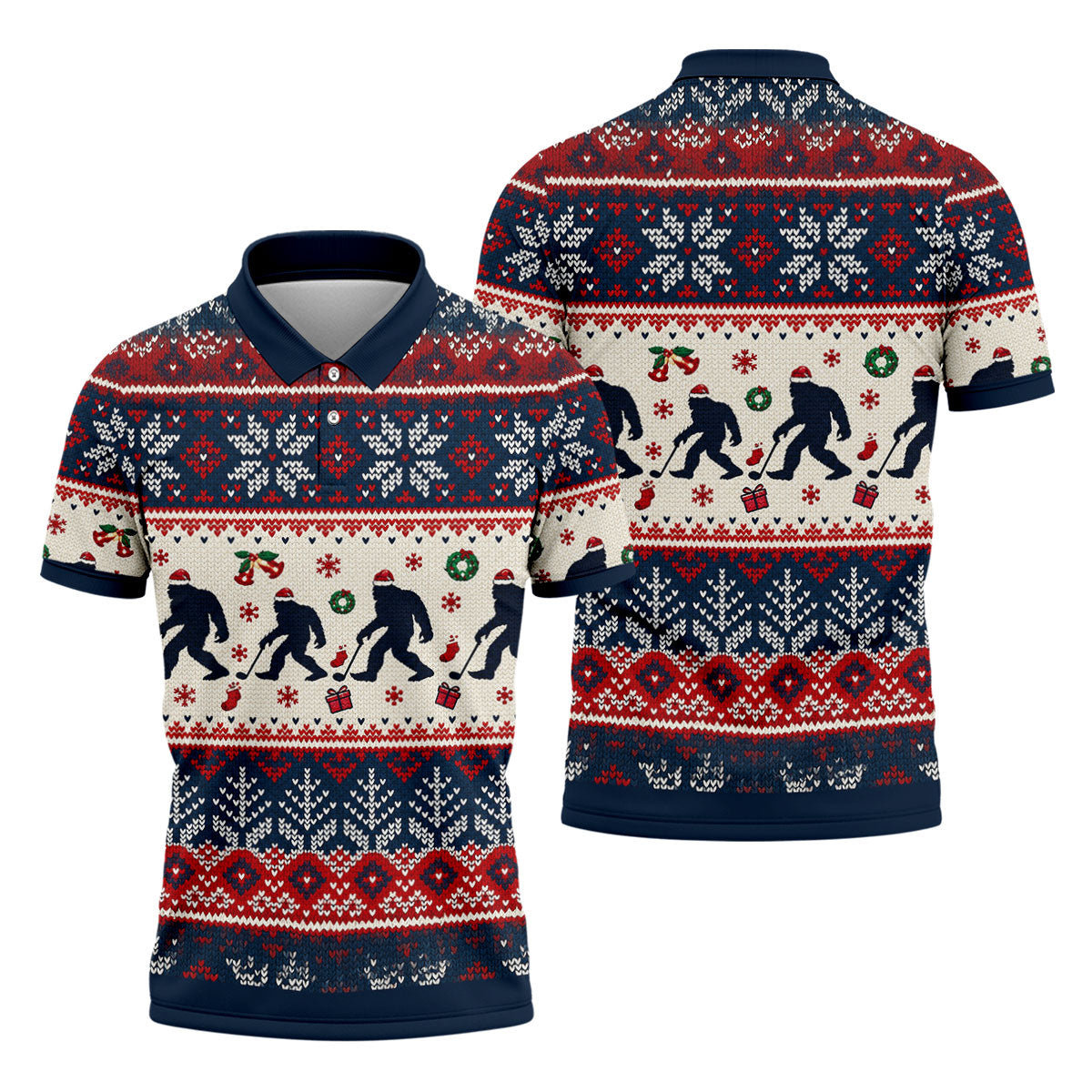 Bigfoot Santa Christmas Golf Shirt, Mens Golf Clothing, Mens Holiday Golf Shirts