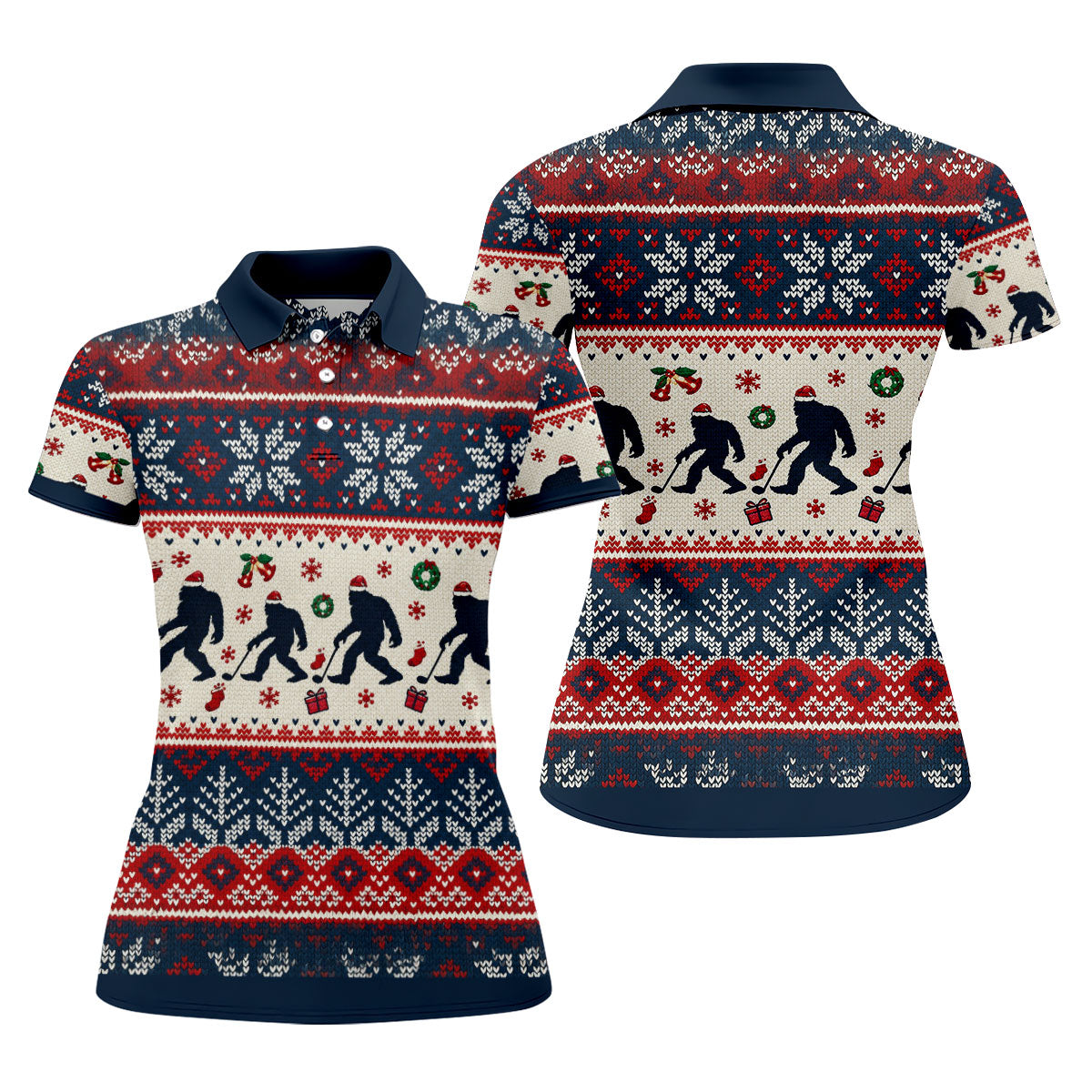 Funny Bigfoot Santa Christmas Golf Shirt, Ladies Golf Shirts, Ladies Golf Apparel